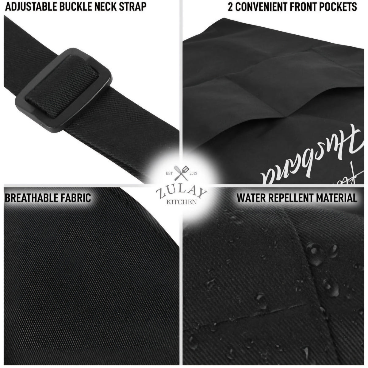 2-Pack Aprons for Women Men & Couples Black Apron with Pockets Husband and Wife